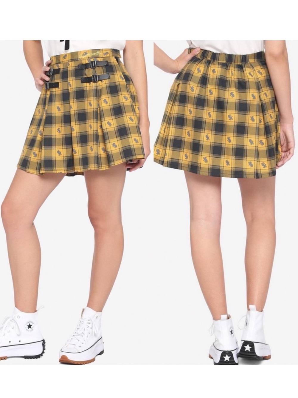 Wizarding World of Harry Potter Womens Hufflepuff Plaid Pleated Skirt Size Small